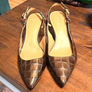 Calvin Klein Kitten Heel Sling Back Shoes Metallic Sheen Bronze Womens Size 7